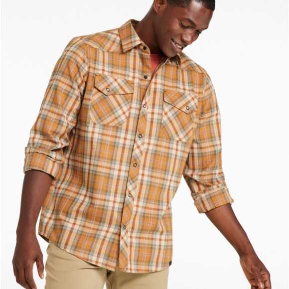 L.L. Bean Slightly Fitted Olive & Gold Katahdin Performance Flannel Shirt - Picture 4 of 5